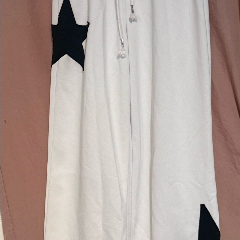 SHEIN White Sweatpants with Black Star Accents